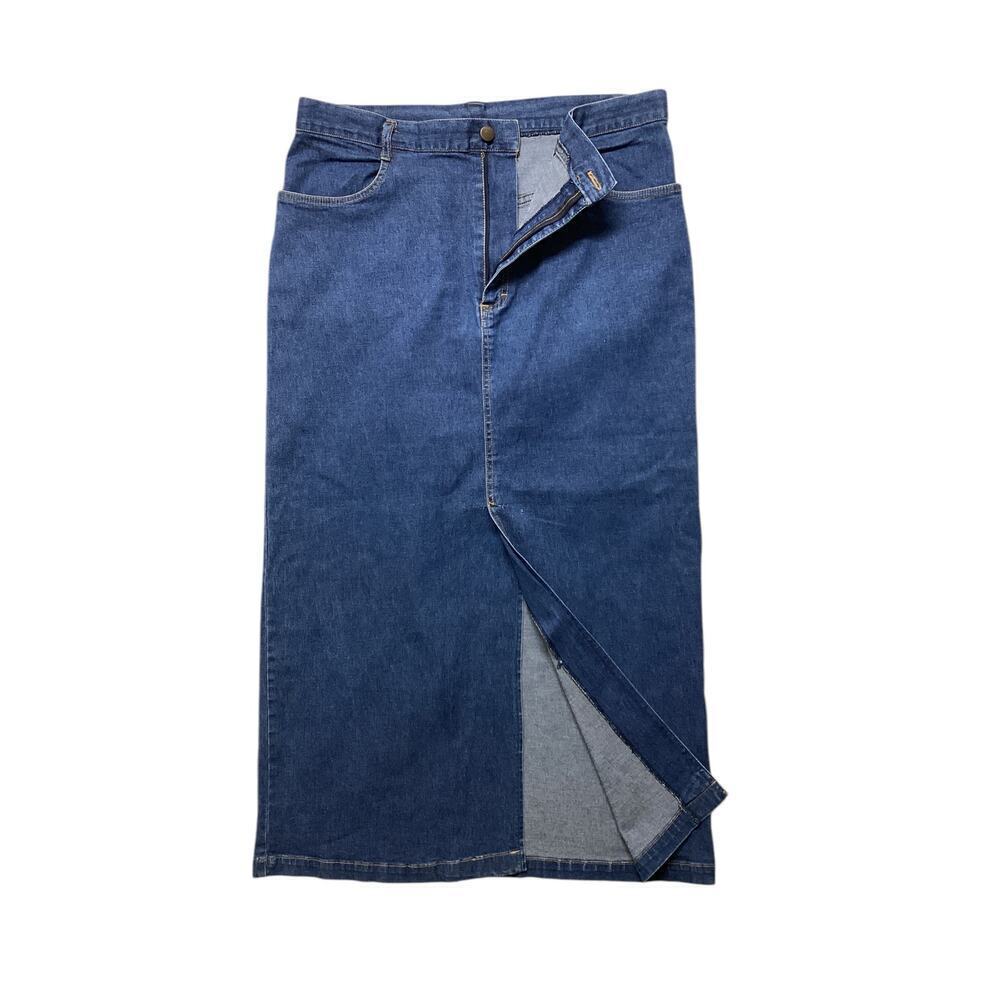 Ashley stewart straight blue denim skirt‎ front slit midi size 14